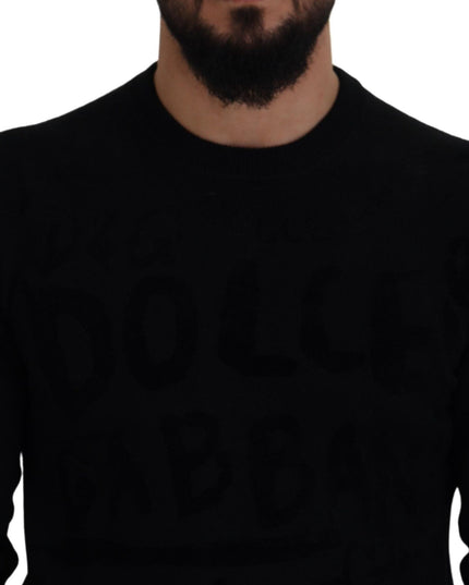 Dolce & Gabbana Black Wool Logo Pattern Crewneck Pullover Sweater