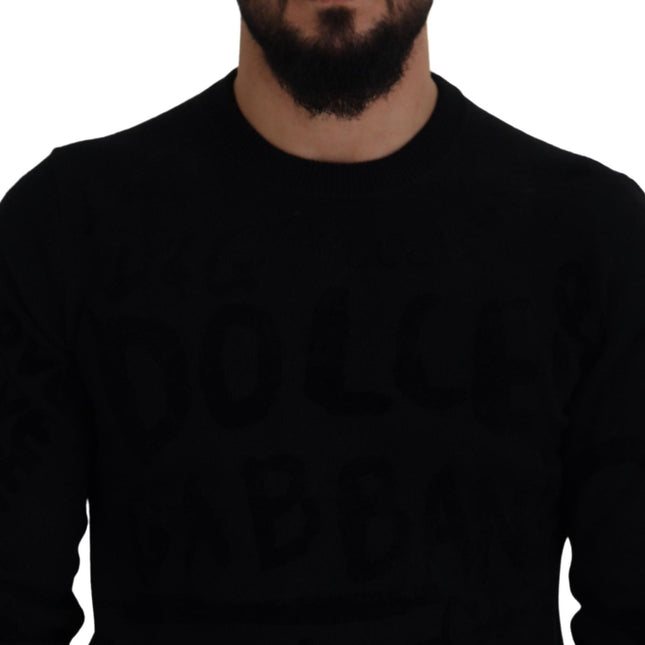 Dolce & Gabbana Black Wool Logo Pattern Crewneck Pullover Sweater