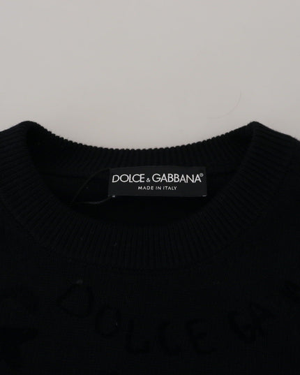 Dolce & Gabbana Black Wool Logo Pattern Crewneck Pullover Sweater