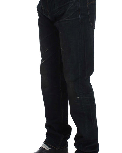 Acht Blue Wash Cotton Denim Straight Fit Jeans