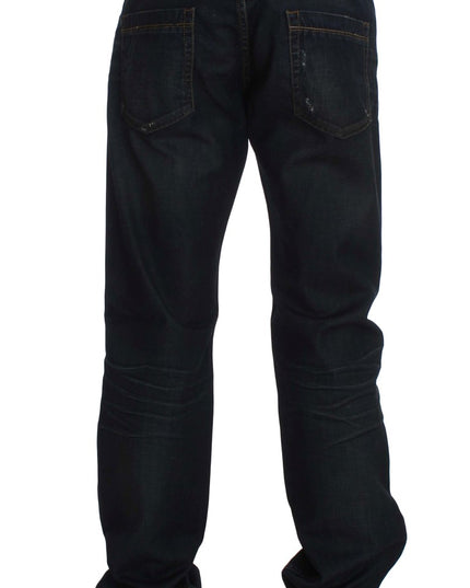 Acht Blue Wash Cotton Denim Straight Fit Jeans