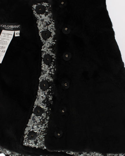 Dolce & Gabbana Silver Sequined Floral Weasel Fur Shoulder Scarf Wrap