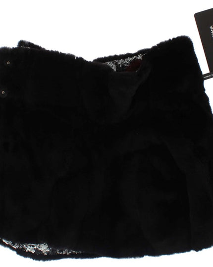 Dolce & Gabbana Silver Sequined Floral Weasel Fur Shoulder Scarf Wrap