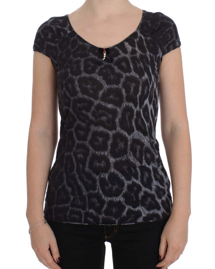 Cavalli Gray Leopard Modal T-Shirt Blouse Top