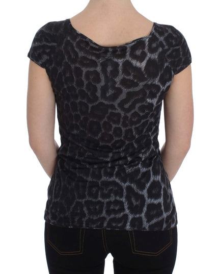 Cavalli Gray Leopard Modal T-Shirt Blouse Top