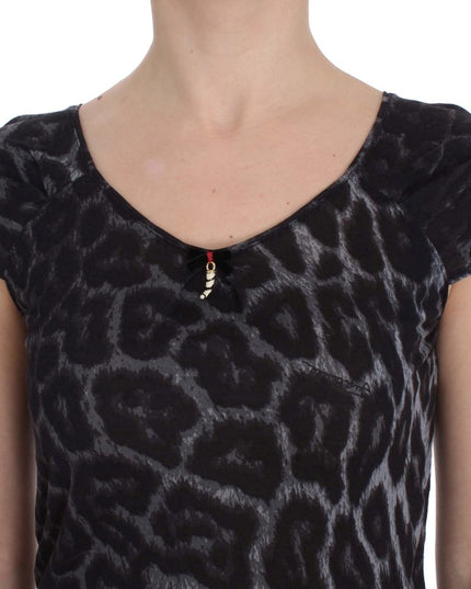 Cavalli Gray Leopard Modal T-Shirt Blouse Top