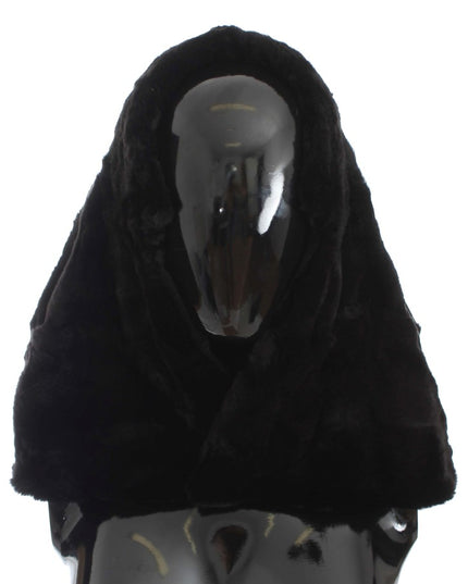 Dolce & Gabbana Black Weasel Fur Crochet Hood Scarf Hat