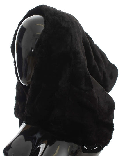 Dolce & Gabbana Black Weasel Fur Crochet Hood Scarf Hat