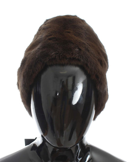 Dolce & Gabbana Brown Weasel Fur Womens Cashmere Hat Beanie