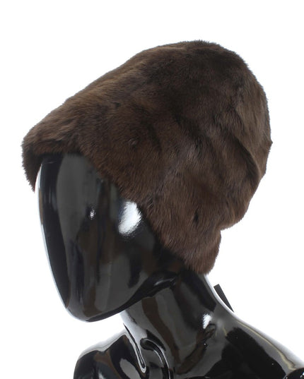 Dolce & Gabbana Brown Weasel Fur Womens Cashmere Hat Beanie