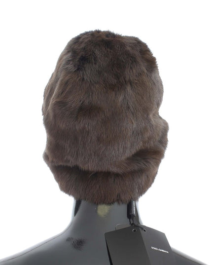 Dolce & Gabbana Brown Weasel Fur Womens Cashmere Hat Beanie