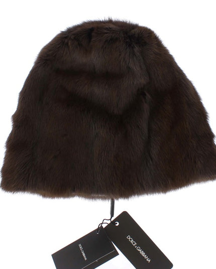 Dolce & Gabbana Brown Weasel Fur Womens Cashmere Hat Beanie