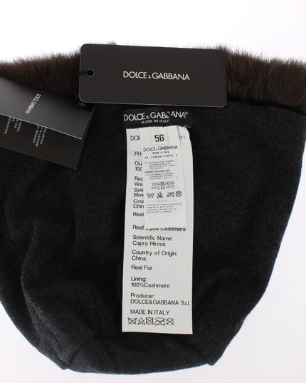 Dolce & Gabbana Brown Weasel Fur Womens Cashmere Hat Beanie