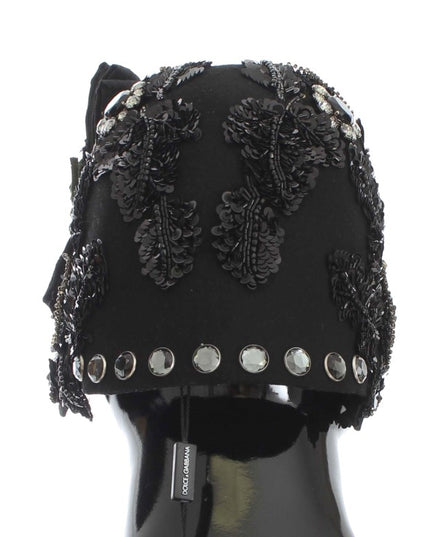 Dolce & Gabbana Black Crystal Gold Cherries Brooch Hat