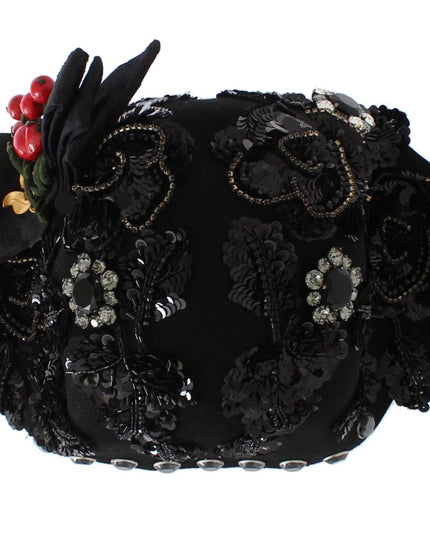 Dolce & Gabbana Black Crystal Gold Cherries Brooch Hat