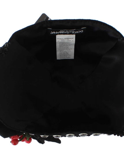 Dolce & Gabbana Black Crystal Gold Cherries Brooch Hat