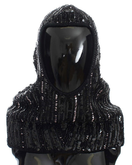 Dolce & Gabbana Black Knitted Sequin Hood Scarf Hat