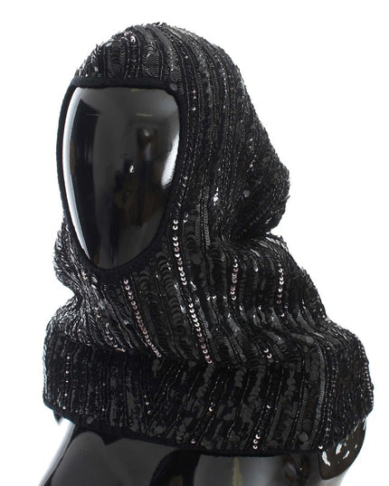 Dolce & Gabbana Black Knitted Sequin Hood Scarf Hat