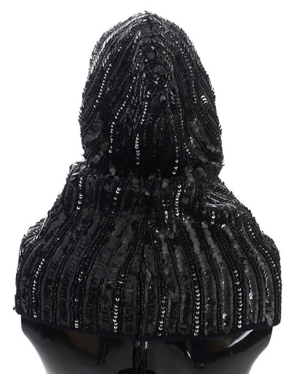 Dolce & Gabbana Black Knitted Sequin Hood Scarf Hat