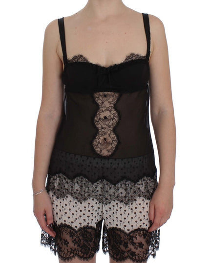 Dolce & Gabbana Black Silk Floral Lace Lingerie Top