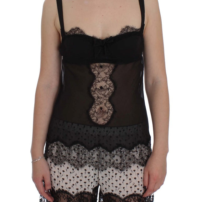 Dolce & Gabbana Black Silk Floral Lace Lingerie Top