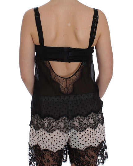 Dolce & Gabbana Black Silk Floral Lace Lingerie Top