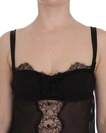 Dolce & Gabbana Black Silk Floral Lace Lingerie Top