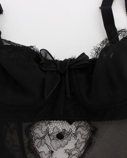 Dolce & Gabbana Black Silk Floral Lace Lingerie Top