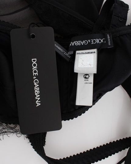 Dolce & Gabbana Black Silk Floral Lace Lingerie Top