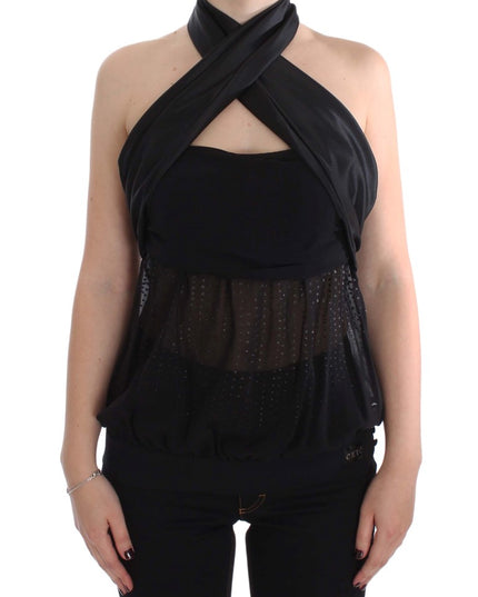 Exte Black Neck Wrap Top Blouse