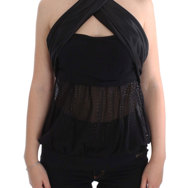 Exte Black Neck Wrap Top Blouse