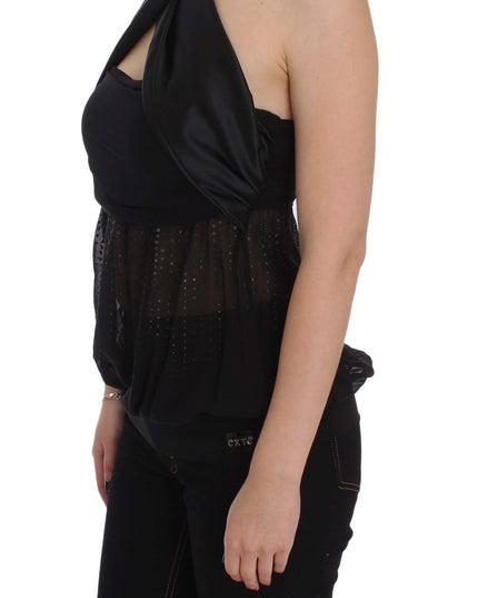Exte Black Neck Wrap Top Blouse
