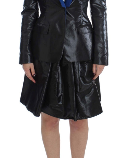 Exte Black Blue Two Piece Suit Skirt & Blazer