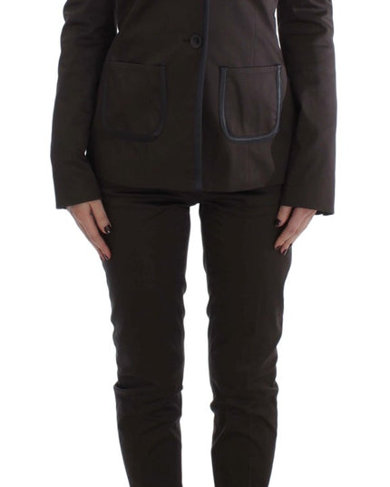 Exte Brown Stretch Two Button Suit