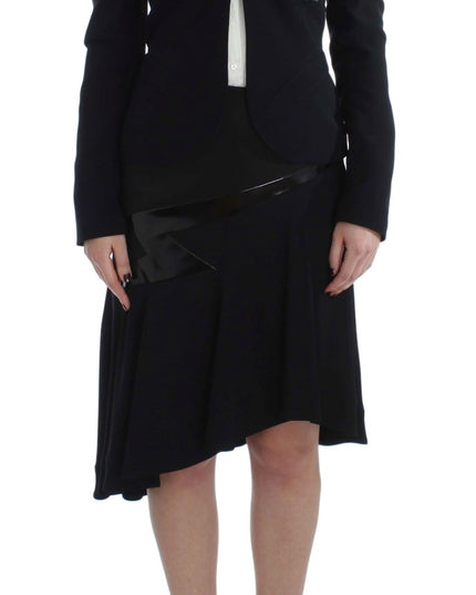 Exte Black Blue Two Piece Suit Skirt & Blazer