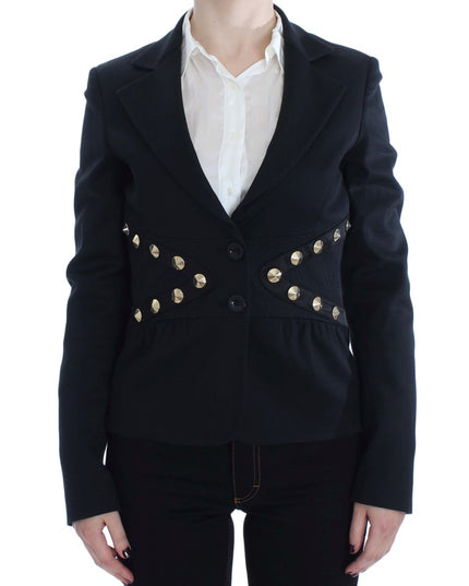 Exte Black Cotton Stretch Gold Studded Blazer Jacket
