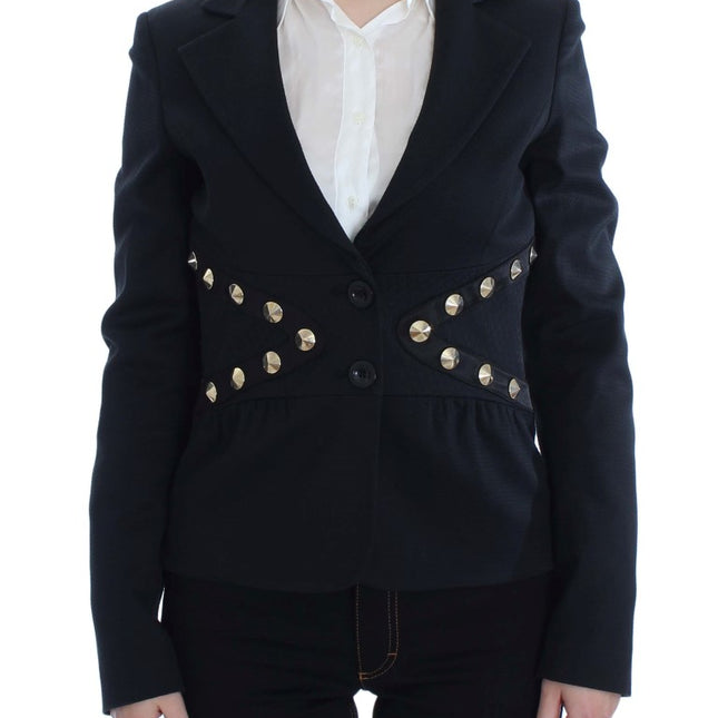 Exte Black Cotton Stretch Gold Studded Blazer Jacket