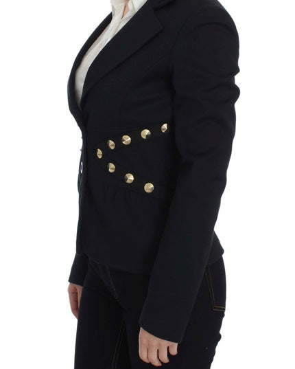 Exte Black Cotton Stretch Gold Studded Blazer Jacket