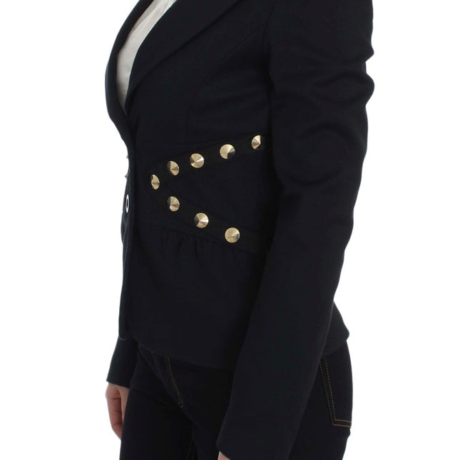 Exte Black Cotton Stretch Gold Studded Blazer Jacket