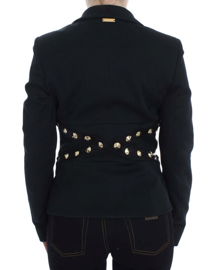 Exte Black Cotton Stretch Gold Studded Blazer Jacket