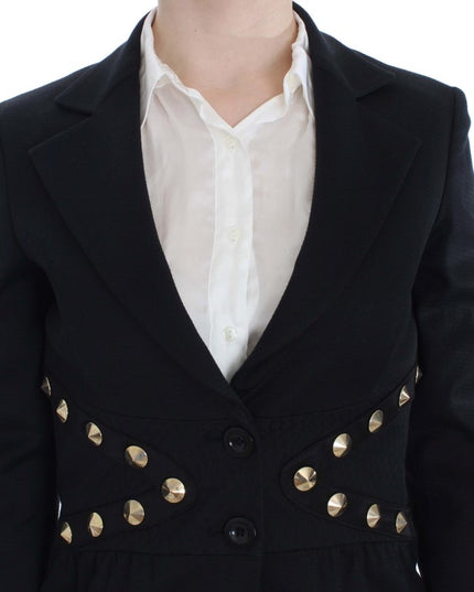 Exte Black Cotton Stretch Gold Studded Blazer Jacket