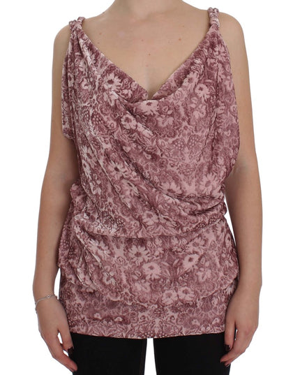 Exte Pink Floral Print Viscose Silk Blouse Top