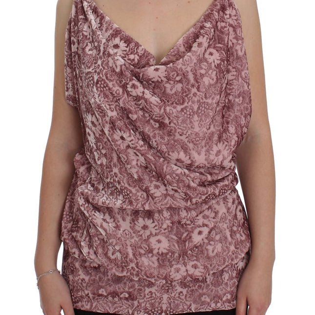 Exte Pink Floral Print Viscose Silk Blouse Top