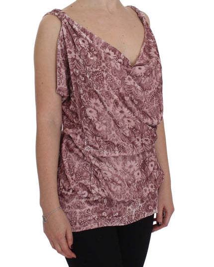 Exte Pink Floral Print Viscose Silk Blouse Top