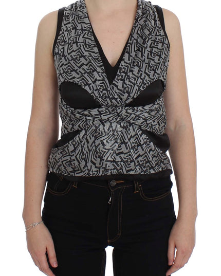 Karl Lagerfeld Gray Black Silk Blouse Top