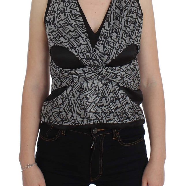 Karl Lagerfeld Gray Black Silk Blouse Top