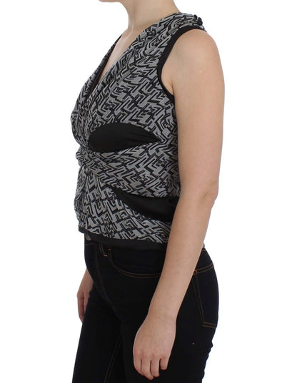 Karl Lagerfeld Gray Black Silk Blouse Top