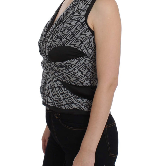 Karl Lagerfeld Gray Black Silk Blouse Top