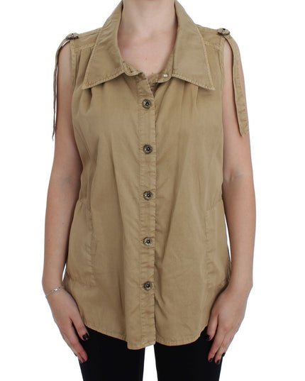 PLEIN SUD Beige Cotton Sleeveless Shirt