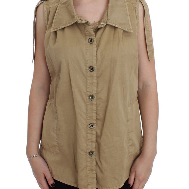 PLEIN SUD Beige Cotton Sleeveless Shirt